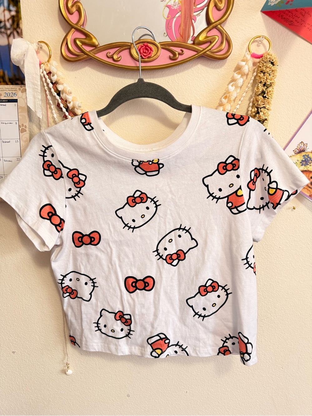 Hello Kitty White Crop Tee with Red Bows - Women’s Shirts & Tops